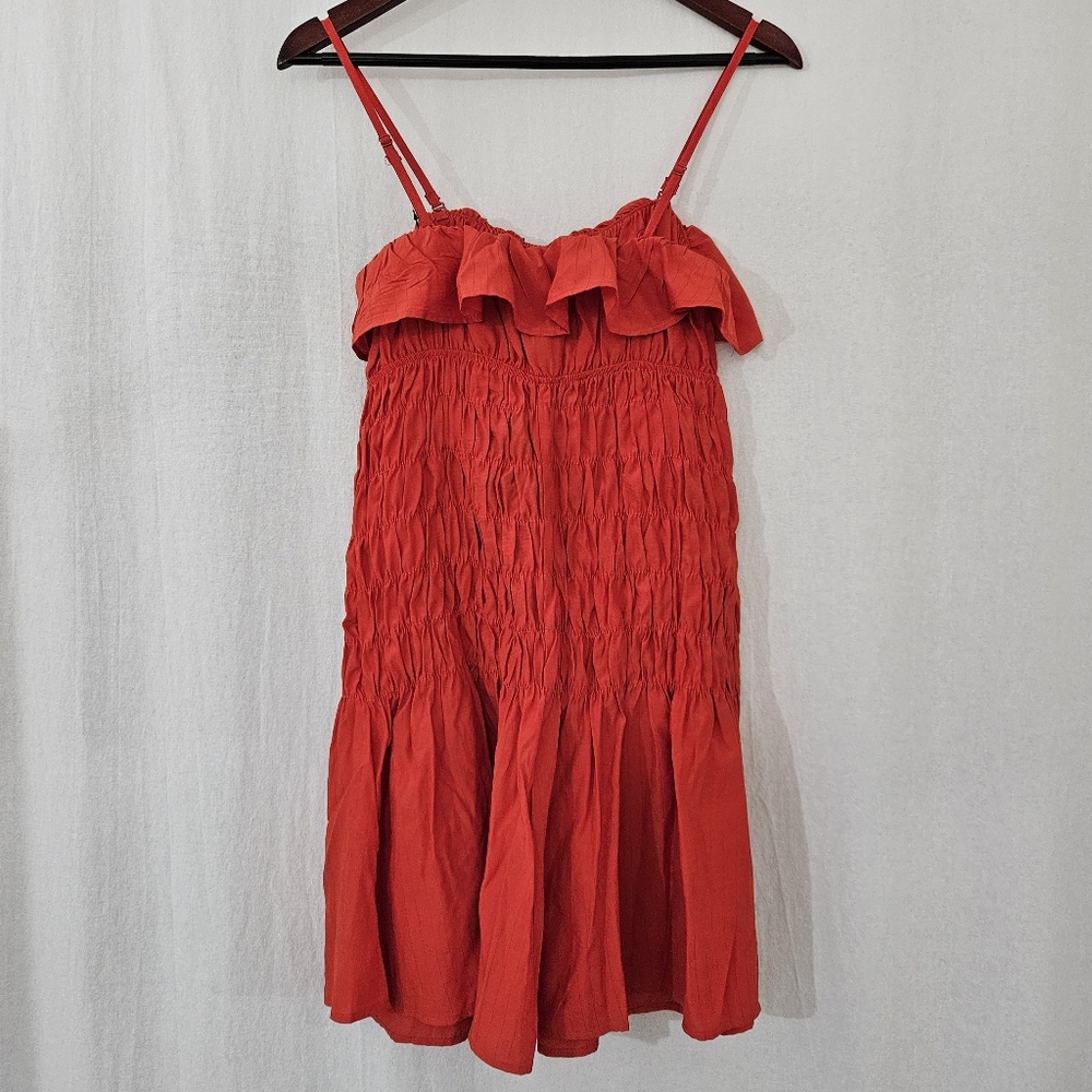 Future Collective Drop Waist Ruffle Mini A-Line Dress in Red Women's Size S - Picture 5 of 8